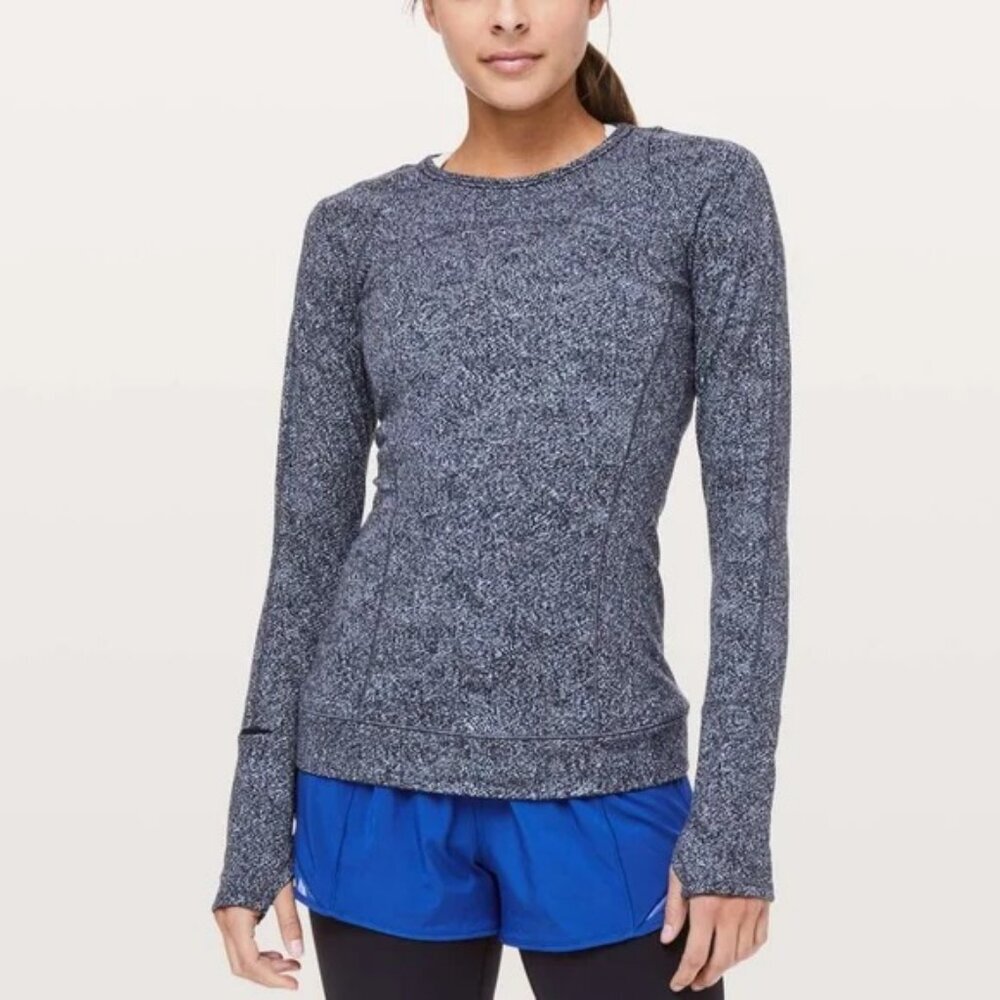 Lululemon Cypress Kiss Long Sleeve Fusion Jacquard Black Violet Viola Size 4